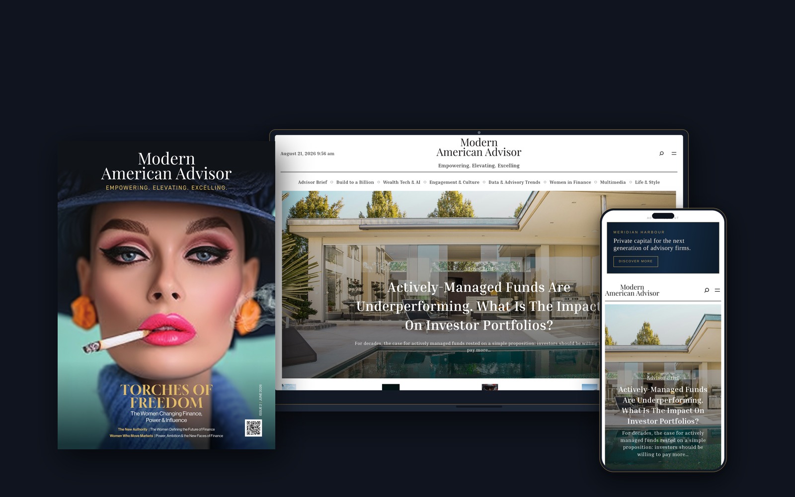 Modern American Advisor magazine, website and mobile site together