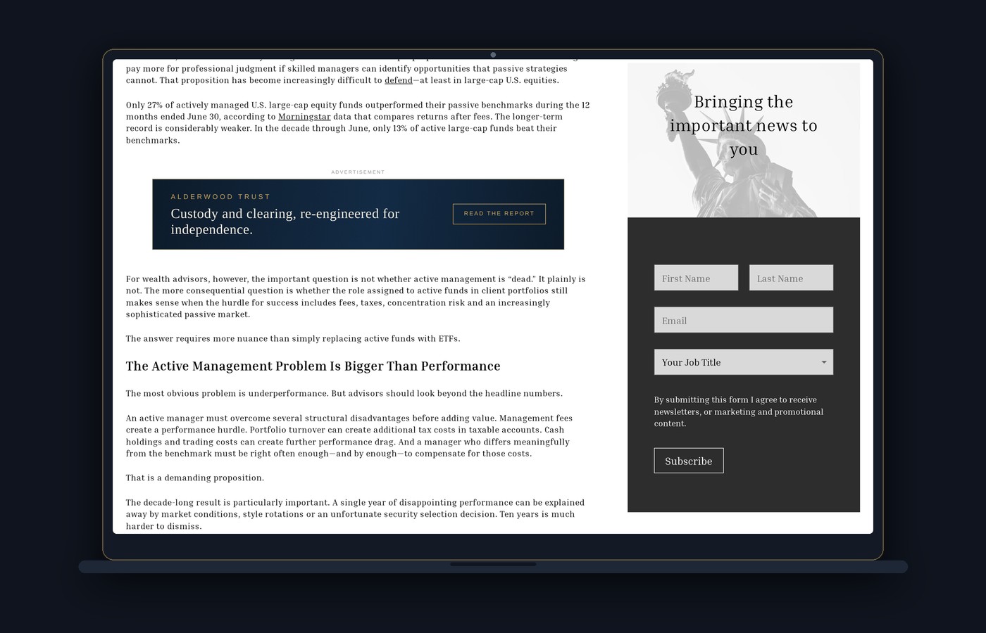 Banner advertising placed between editorial content on an article page
