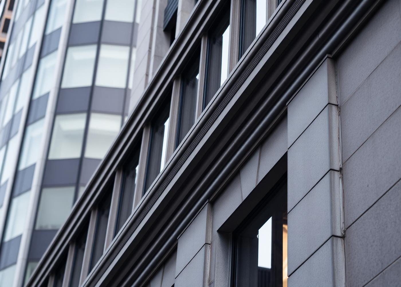 Architectural detail of a modern financial district building