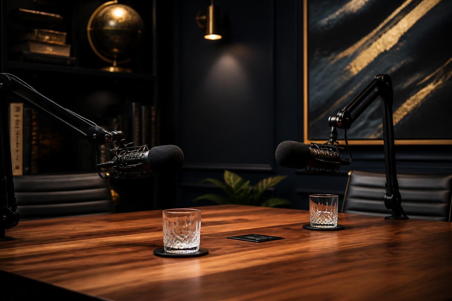 Luxury podcast studio with microphones